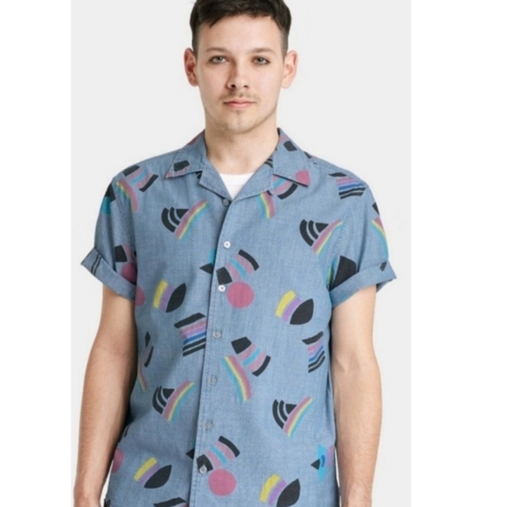 Pride Short sleeve Multiflag Button down shirt Denim Size M
